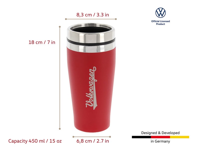 BRISA VW Collection - Insulated Stainless Steel Thermo Drinking Cup in VW Logo Design, Double-Walled (450ml/15.2 fl oz/Red) - Image 3